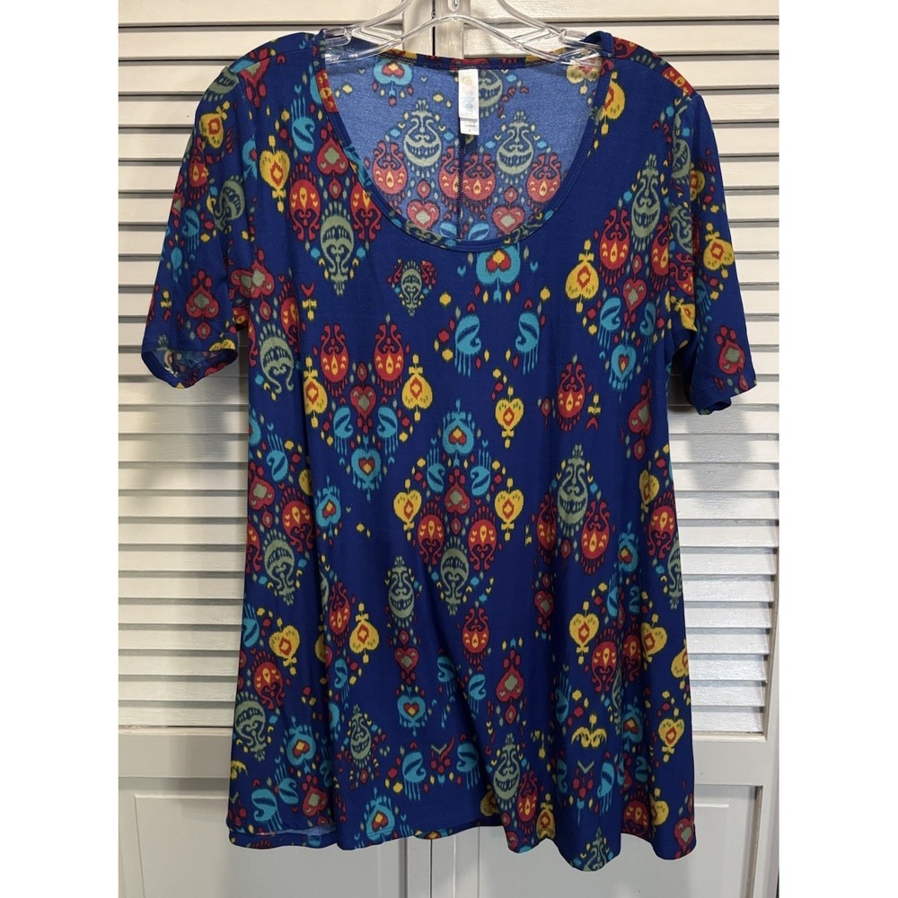 LulaRoe Blue/Red Short Tshirt Dress Small Short Sleeve Relaxed Soft Summer